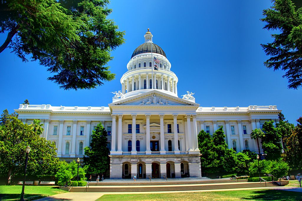 The front face of the California State Capitol Building
